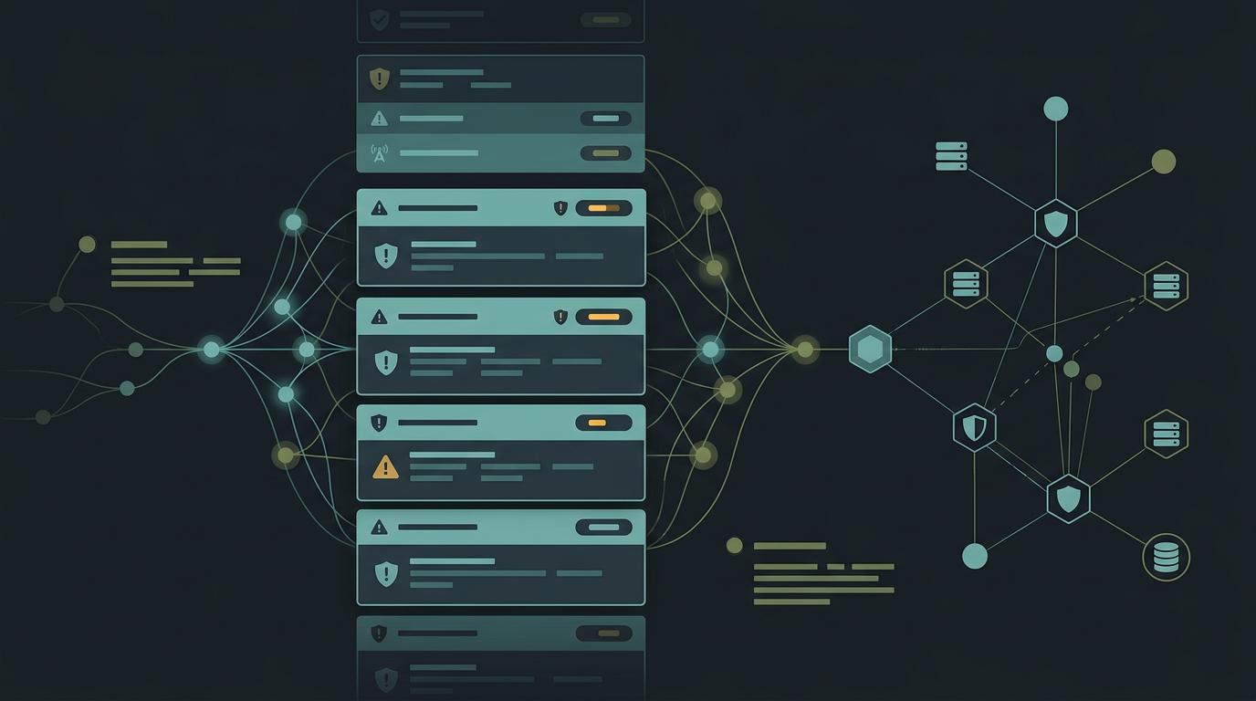 Illustration representing AI-powered security alerts, incident analysis, and operations monitoring